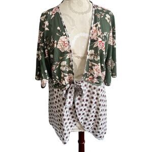 Floral Army Green 100% Polyester Kimono Top XXL